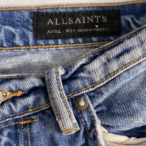 AllSaints AprilJeans Mid-Rise‎ Distressed Ripped Medium Wash Blue Size US 24 - Picture 12 of 12
